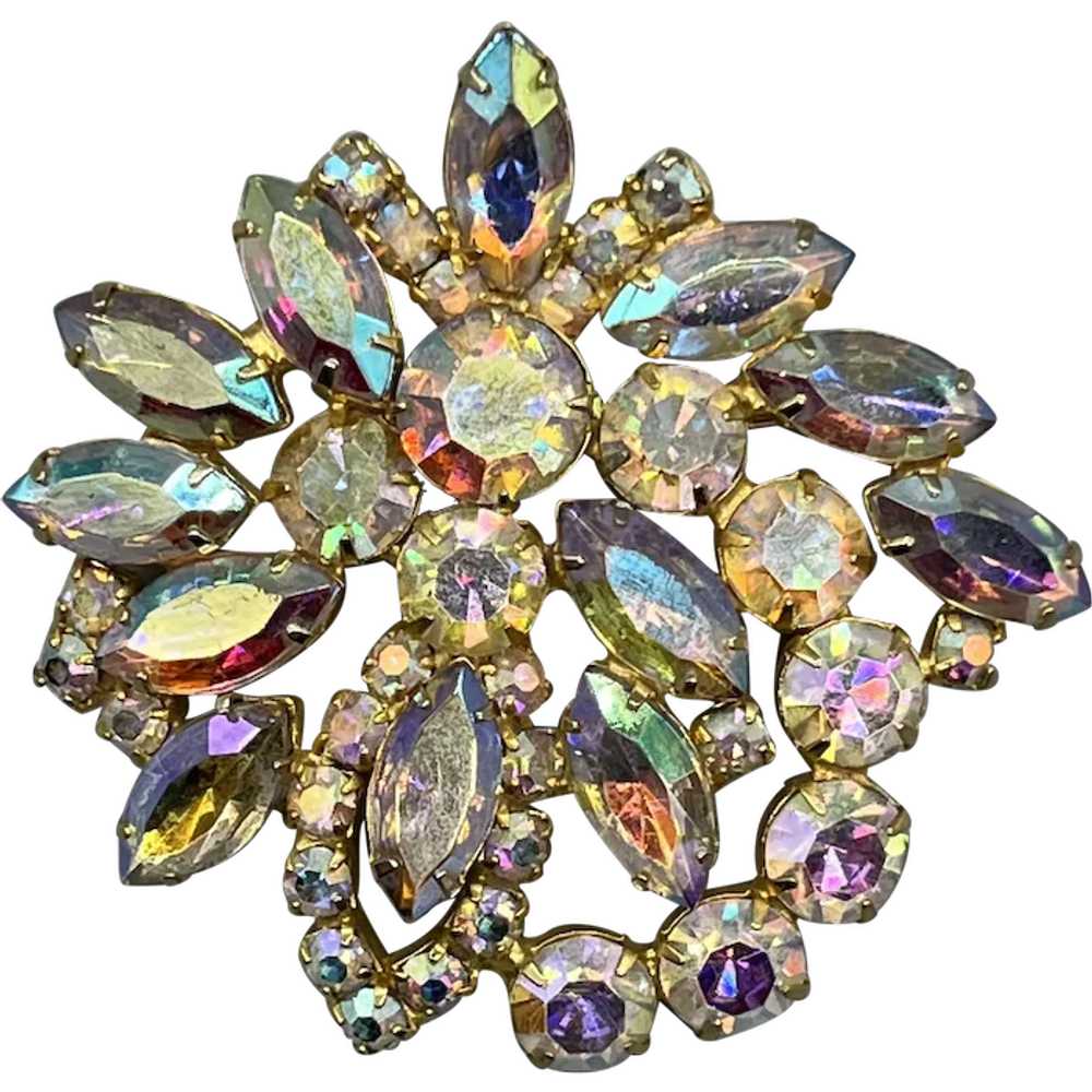 Vintage Large Designer Aurora Borealis Prong Set … - image 1