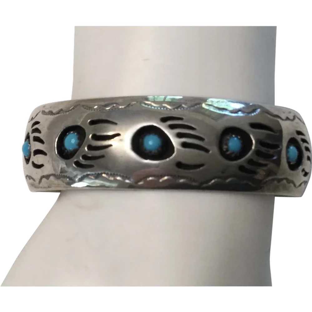 Sterling Silver Bear Paw Bracelet Signed Native A… - image 1