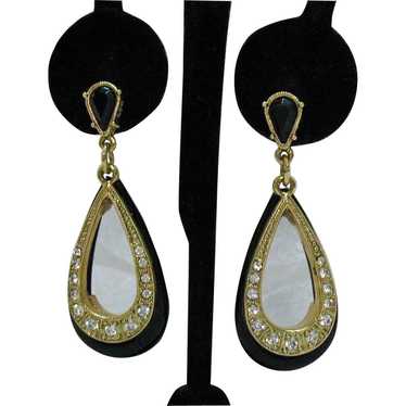 Fun Fabulous Black Lucite Golden Metal Pava Rhine… - image 1