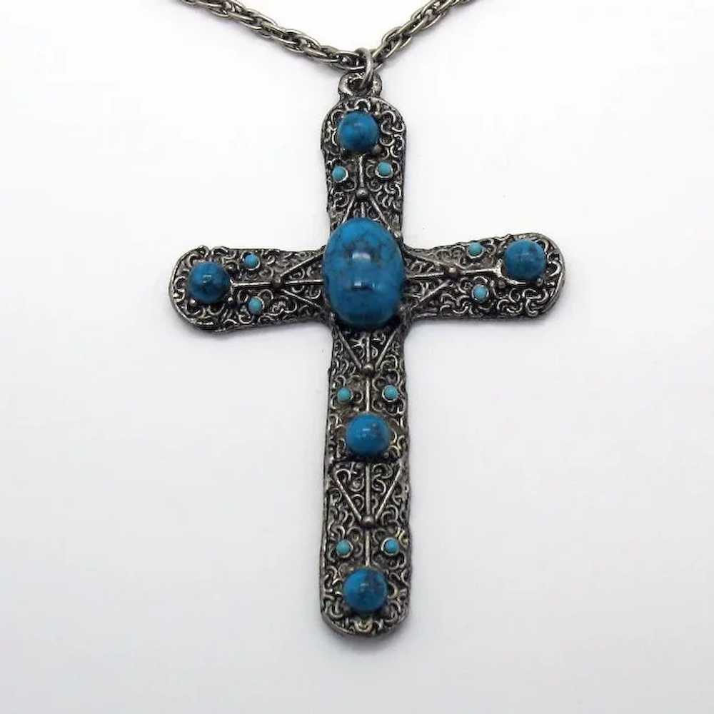 BOLD Etruscan Style Vintage Glass Faux Turquoise … - image 4