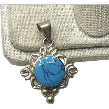 Mexican Sterling Silver Turquoise Pendant - image 1