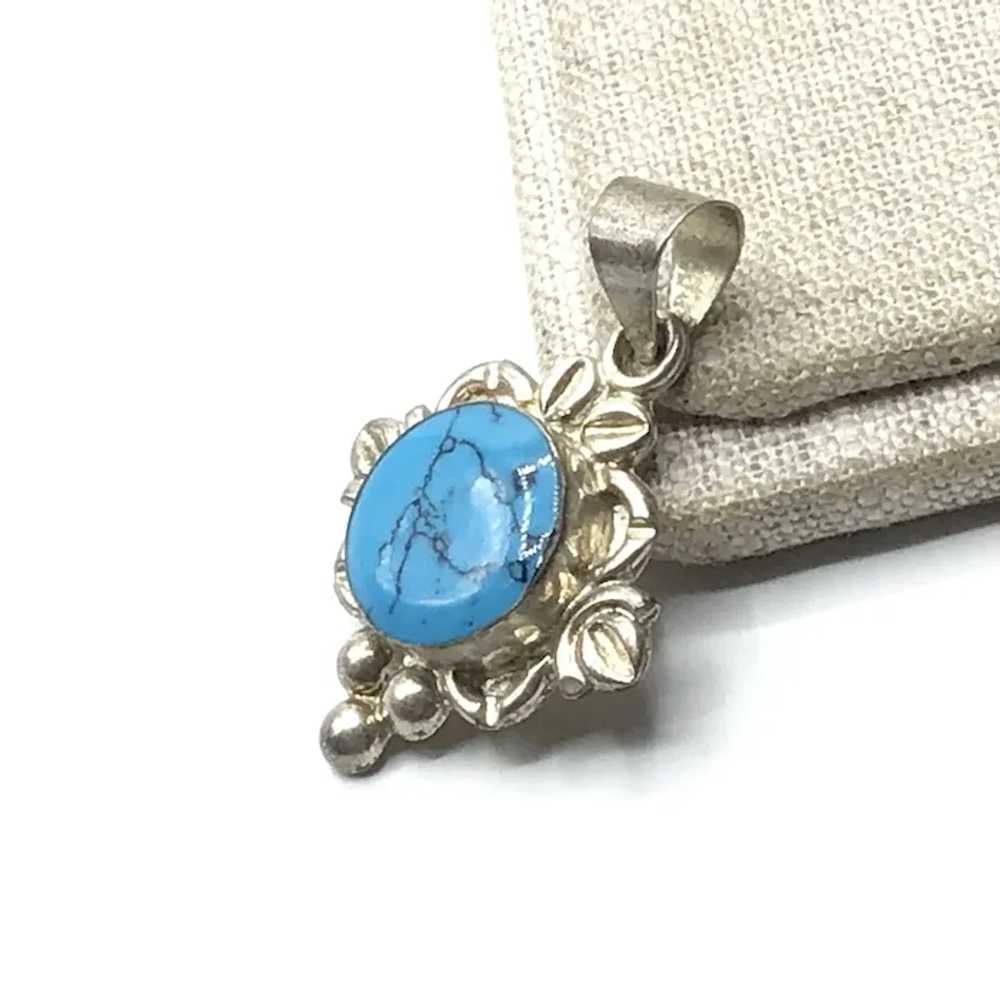 Mexican Sterling Silver Turquoise Pendant - image 2