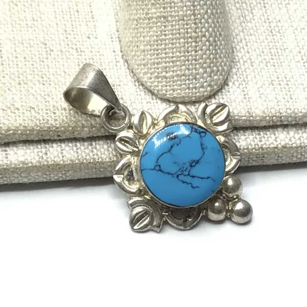 Mexican Sterling Silver Turquoise Pendant - image 3