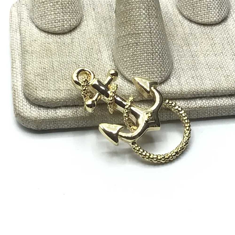 Gold Tone Metal Anchor Brooch NOS - image 3