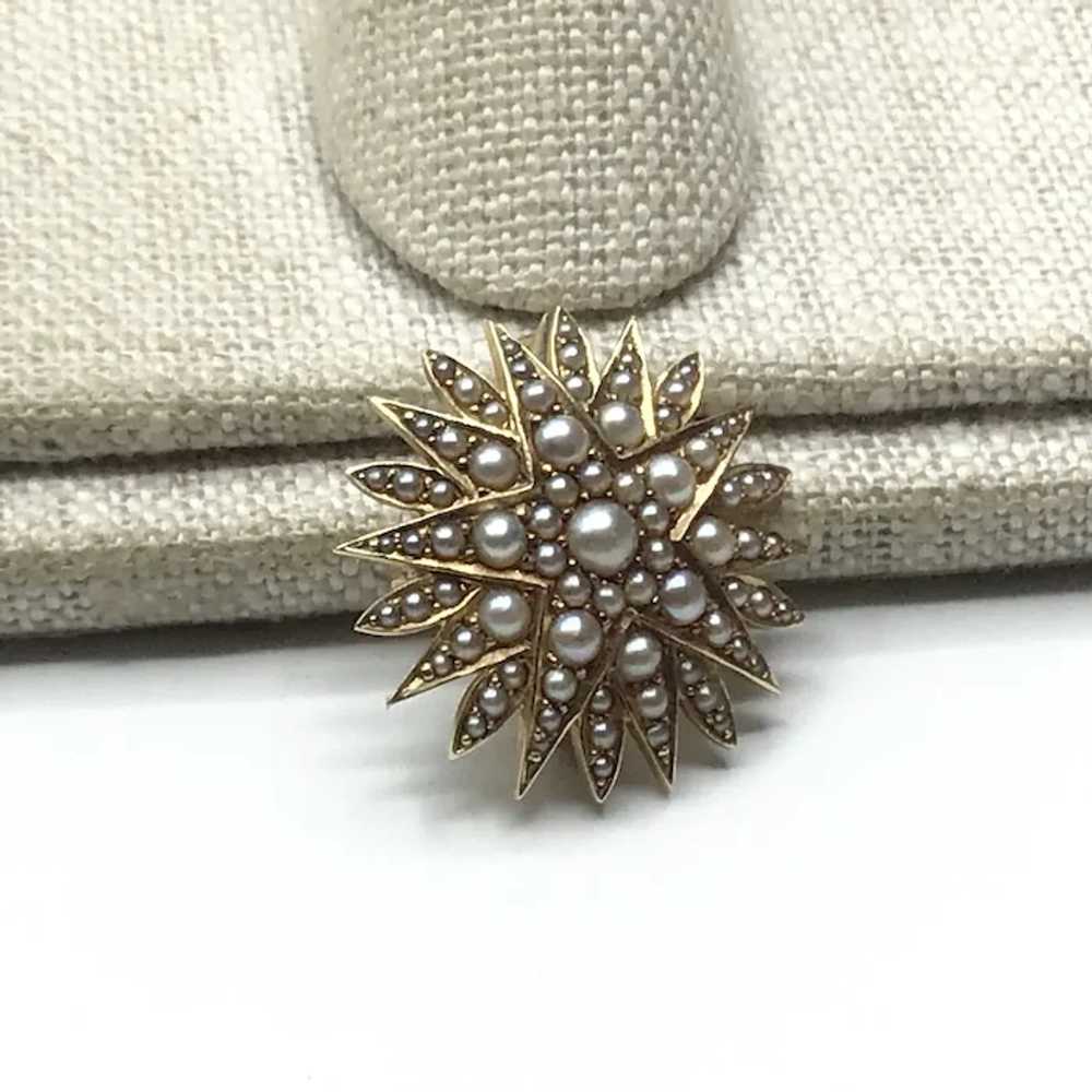 14K Yellow Gold Seed Pearl Starburst Brooch & Wat… - image 4