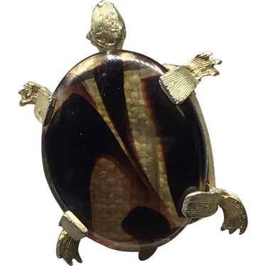 Brass & Lucite Turtle Brooch - image 1