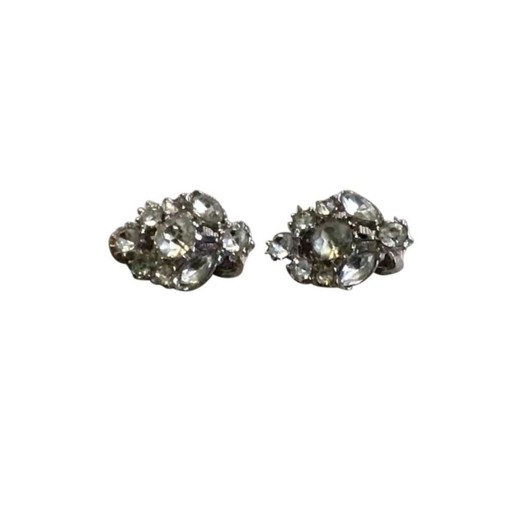 Silver Tone Clear Sparkling Rhinestone Clip Earri… - image 1