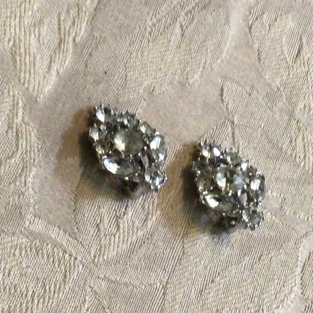 Silver Tone Clear Sparkling Rhinestone Clip Earri… - image 3