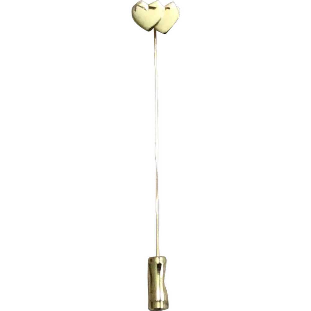 Gold Tone Double Heart Stick Pin - image 1
