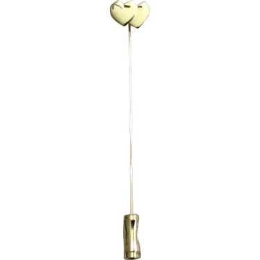 Gold Tone Double Heart Stick Pin - image 1