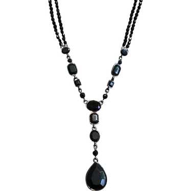 Silver Tone Black Bead Necklace