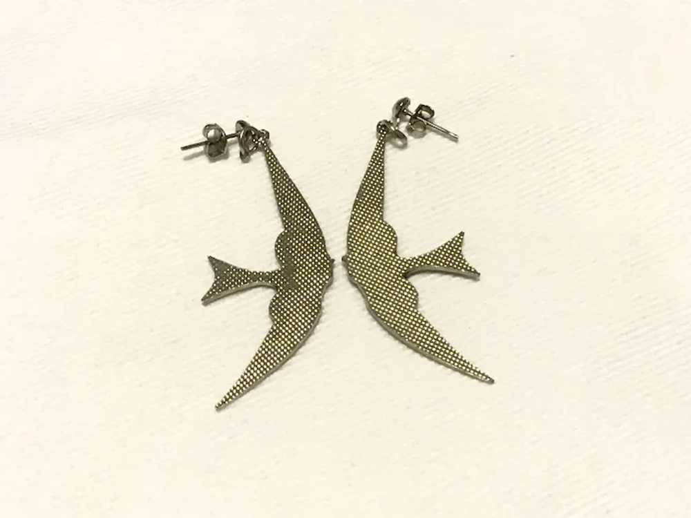 Silver Tone Enameled Sparrow Dangle Earrings - image 4