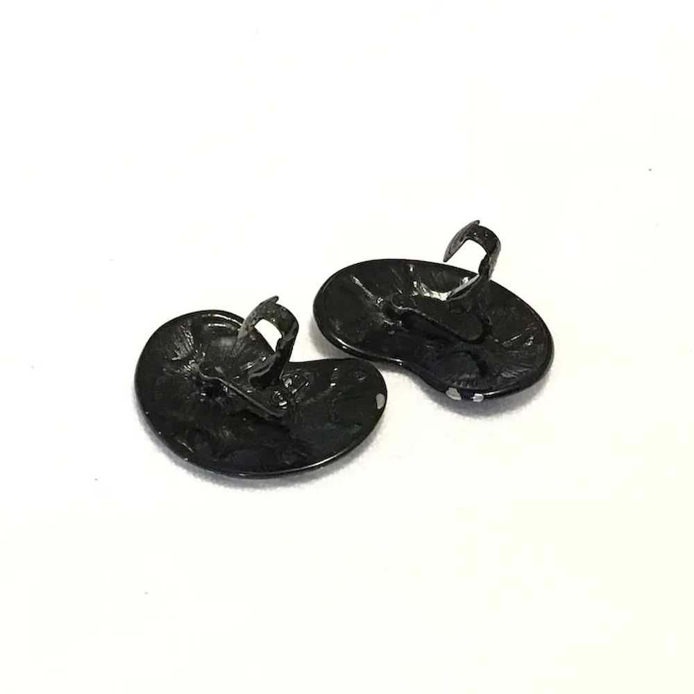 Black Enamel Floral Clip Earrings - image 4