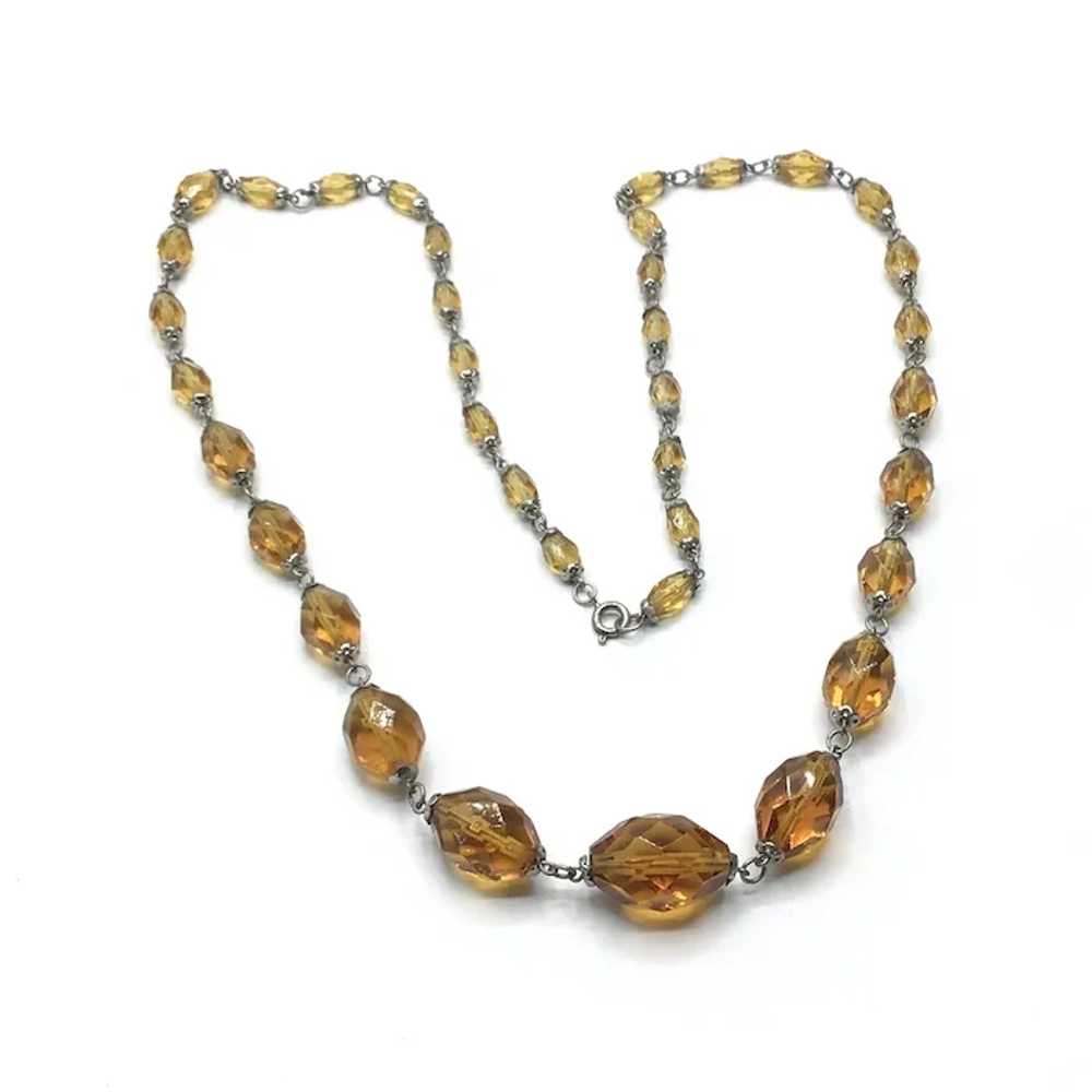 Silver Tone Topaz Glass Faceted Bead Necklace - image 1