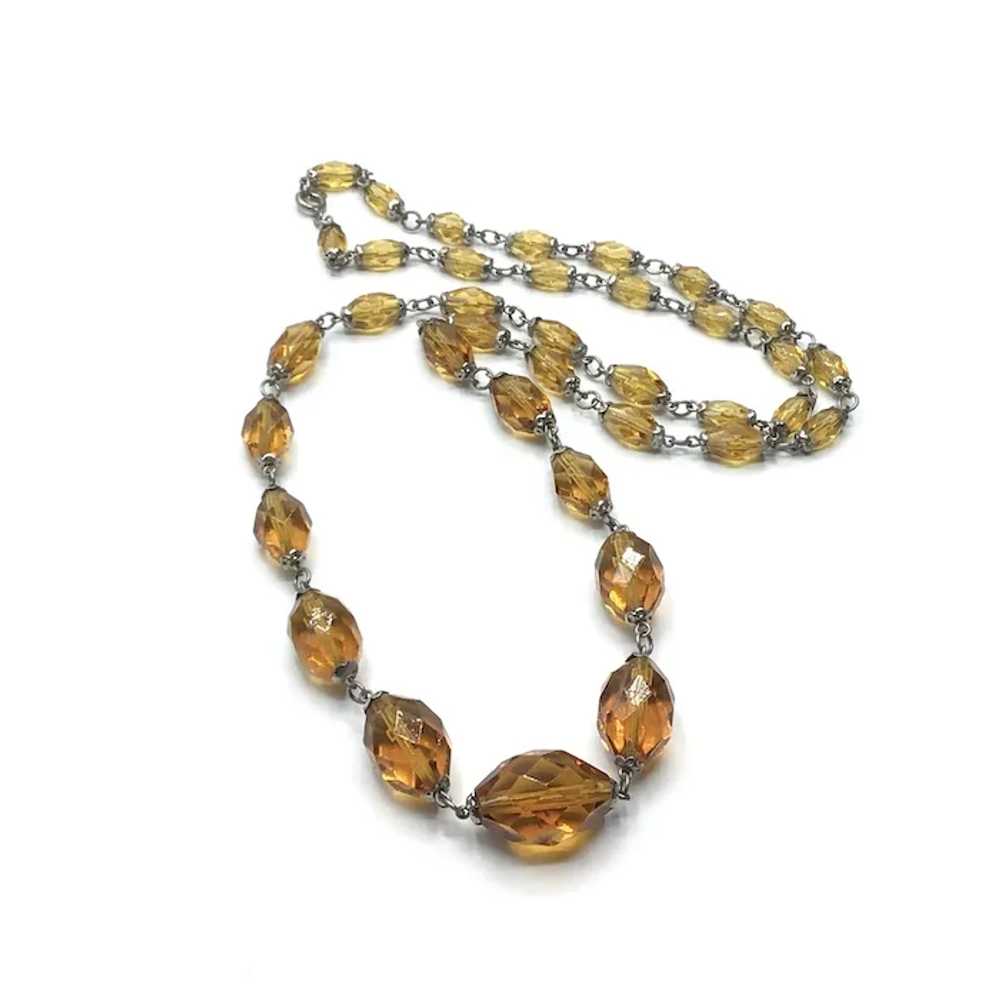 Silver Tone Topaz Glass Faceted Bead Necklace - image 3