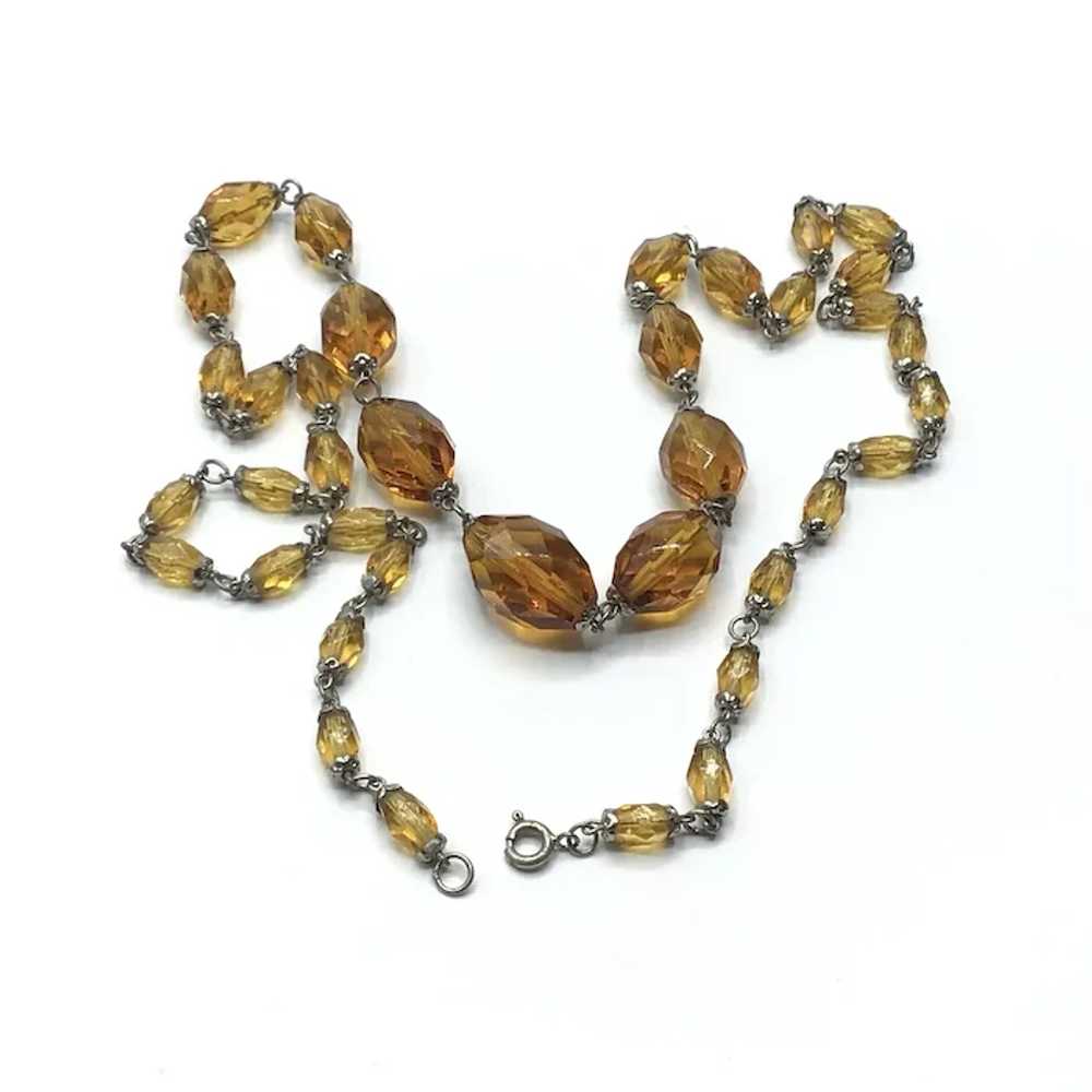 Silver Tone Topaz Glass Faceted Bead Necklace - image 4