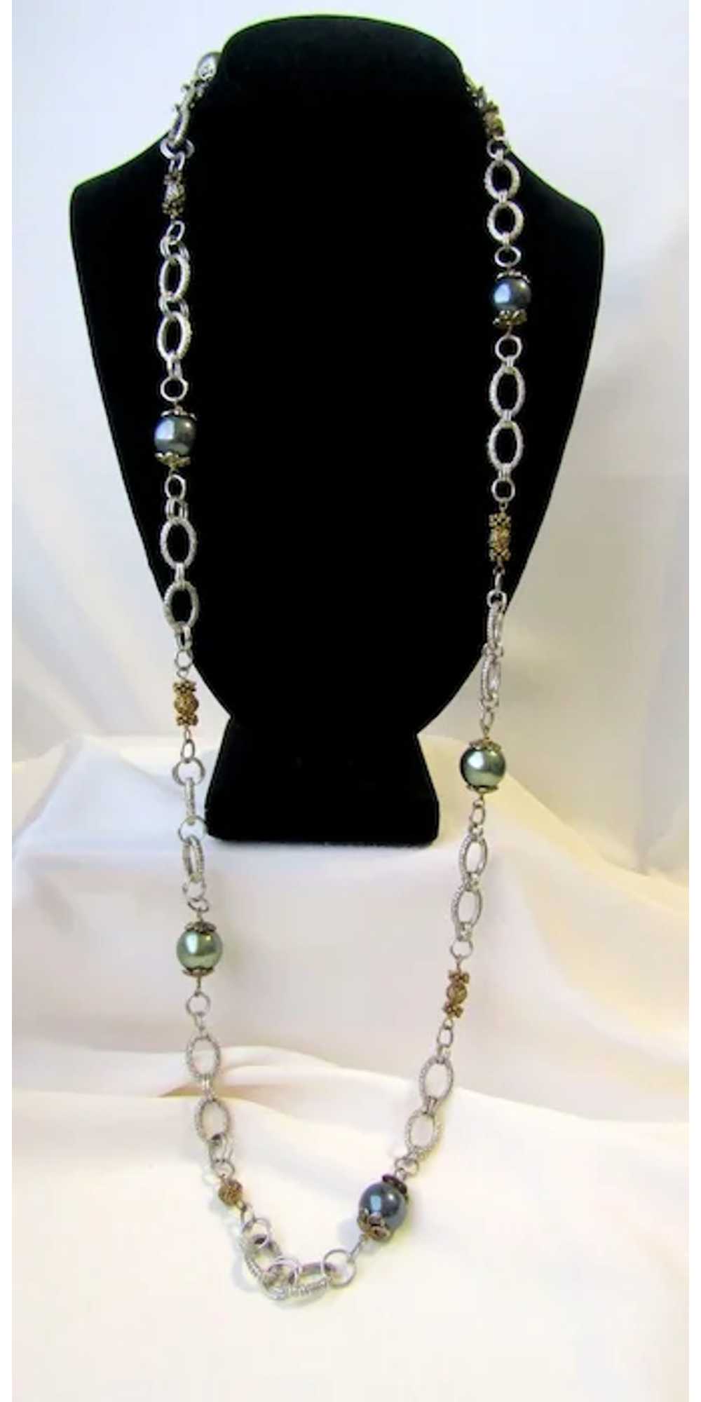 Vintage Faux Gray Pearls Chain Necklace - image 2