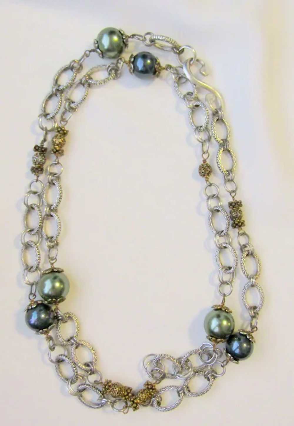Vintage Faux Gray Pearls Chain Necklace - image 4