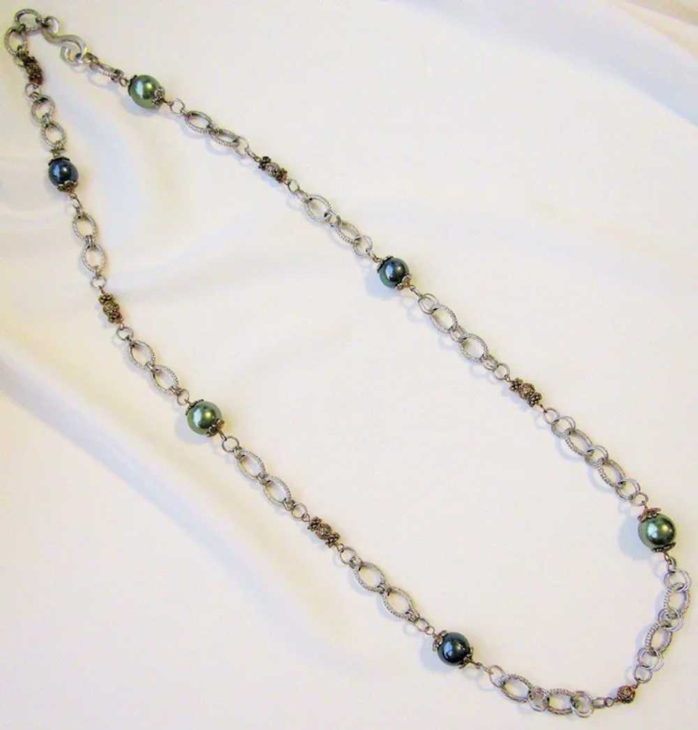 Vintage Faux Gray Pearls Chain Necklace - image 5