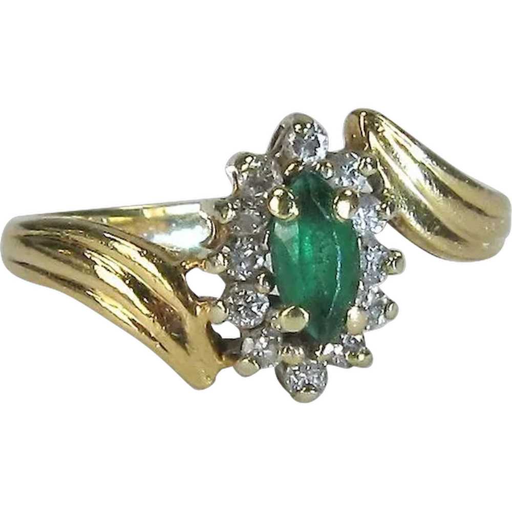 Vintage 14K Yellow Gold Emerald and Diamond Ring - image 1