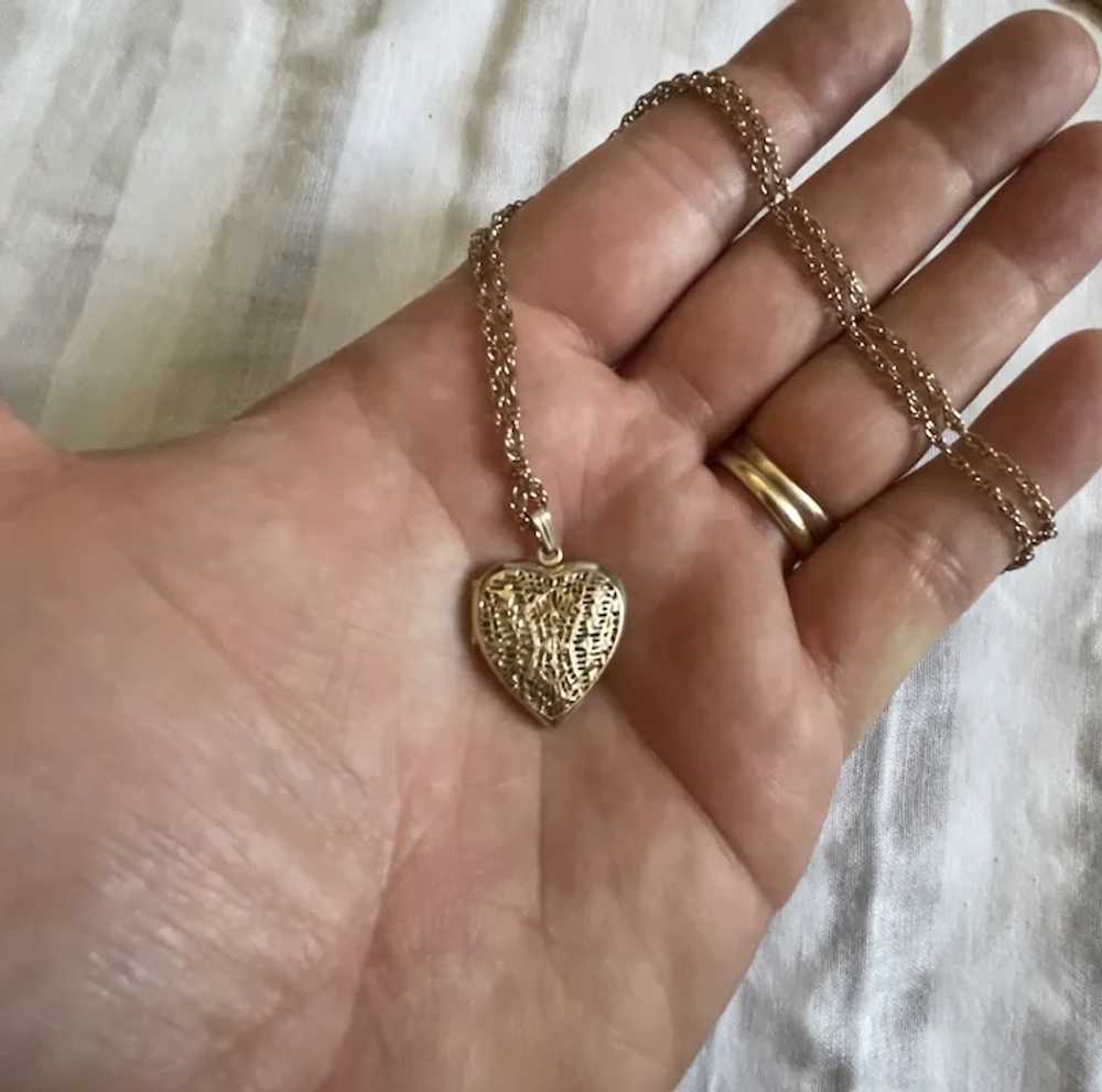 Vintage Gold Filled Filigree Heart Locket Pendant… - image 6