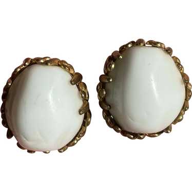 Vintage Earlier Miriam Haskell Milk Glass Earrings