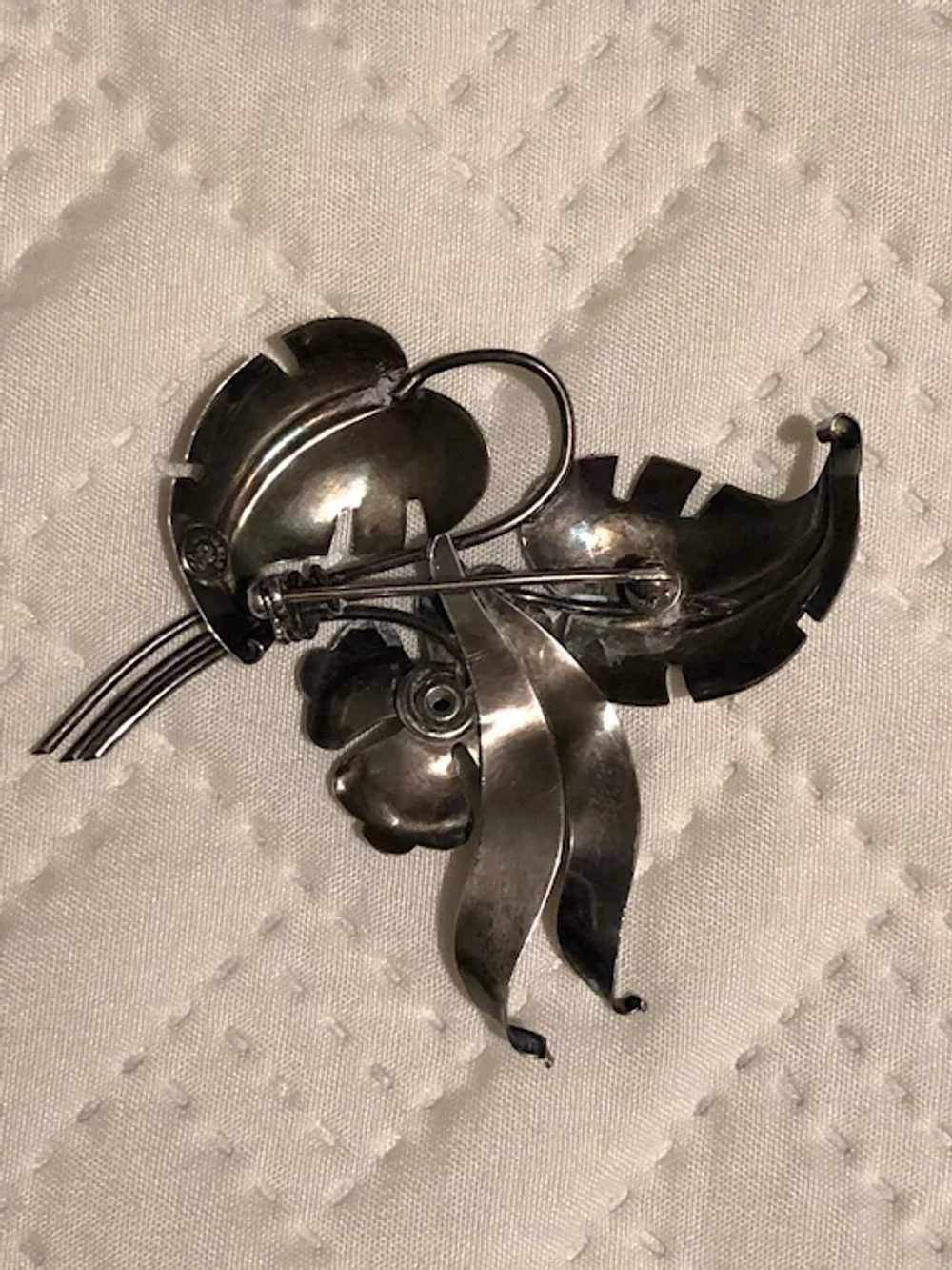 1930's-1940's Harry Iskin Sterling Flower Pin wit… - image 2