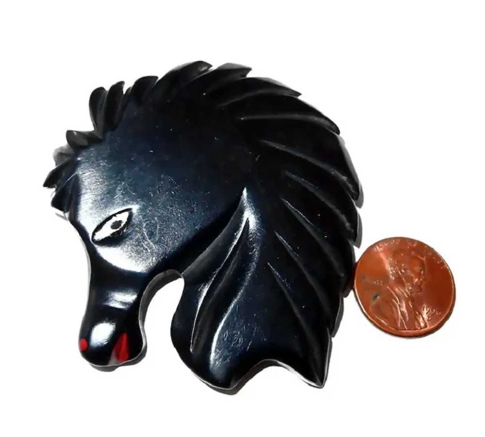 Black Bakelite Horse Head Deeply Carved and Paint… - image 3