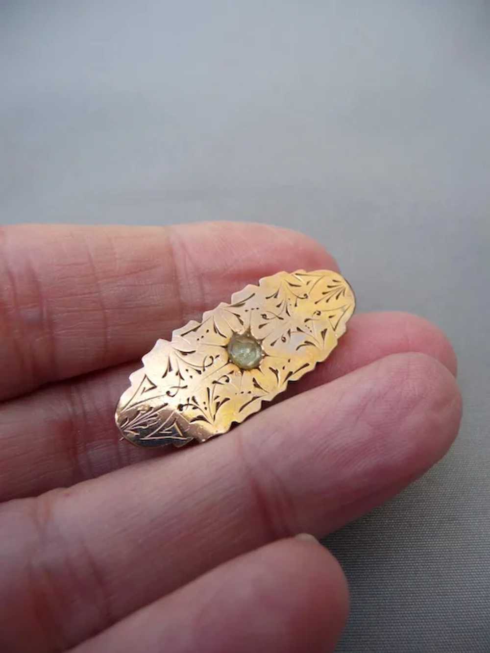 Small Antique etched Gold toned Pin - image 2