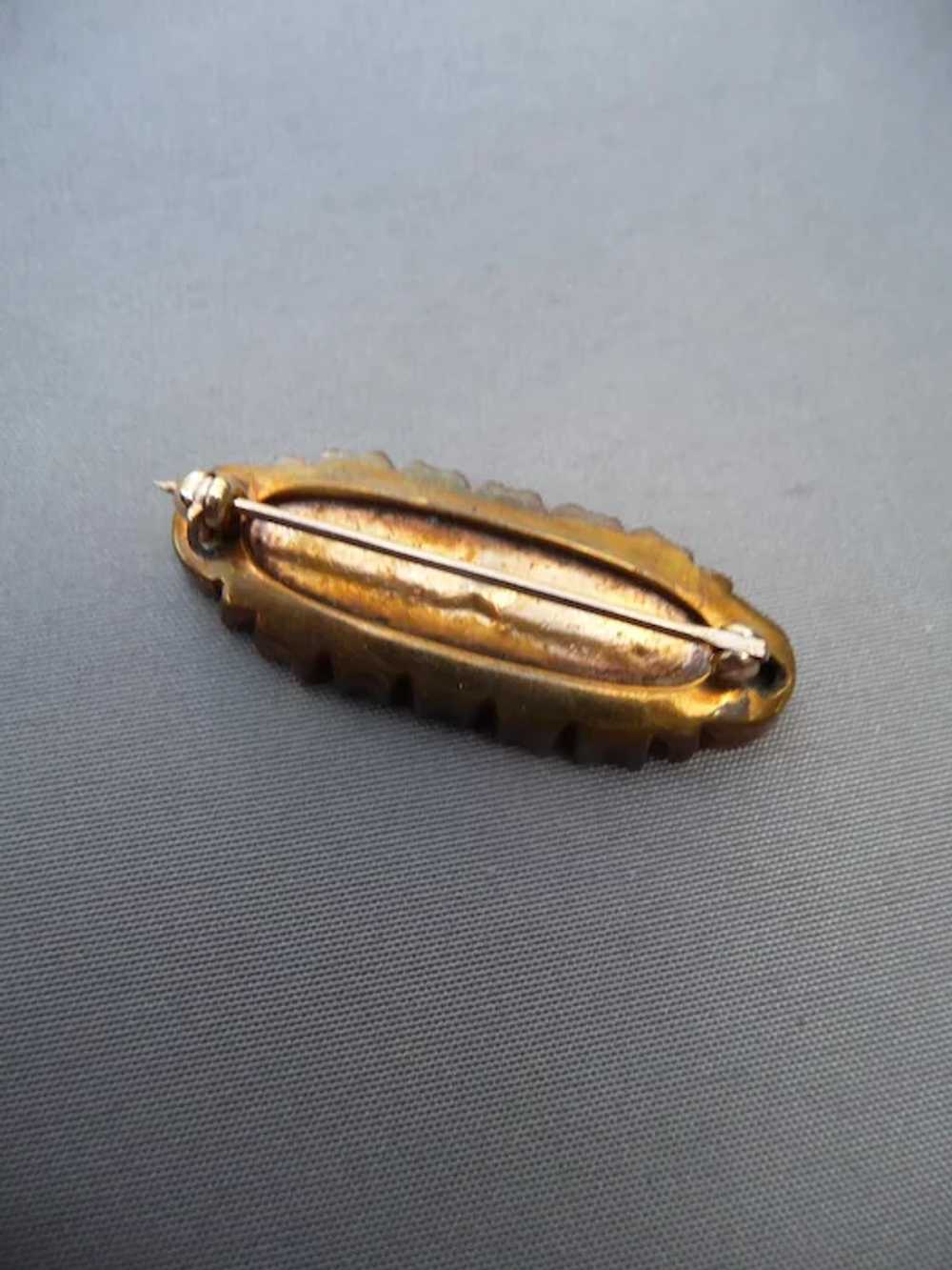 Small Antique etched Gold toned Pin - image 3