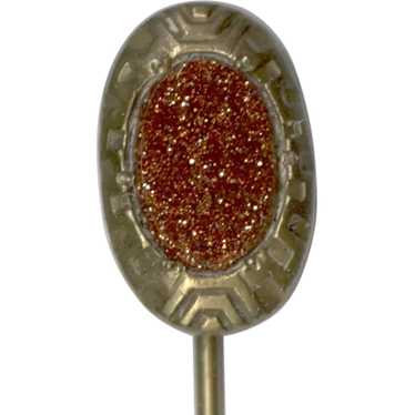 Fancy Brass STICKPIN With Goldstone Inlay