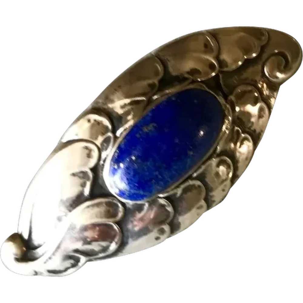 Georg Jensen 830 Silver Brooch No.168 With Lapis … - image 1