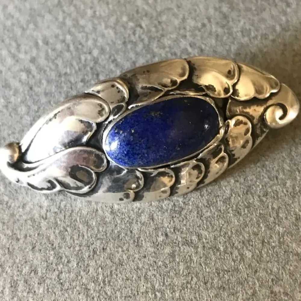 Georg Jensen 830 Silver Brooch No.168 With Lapis … - image 3