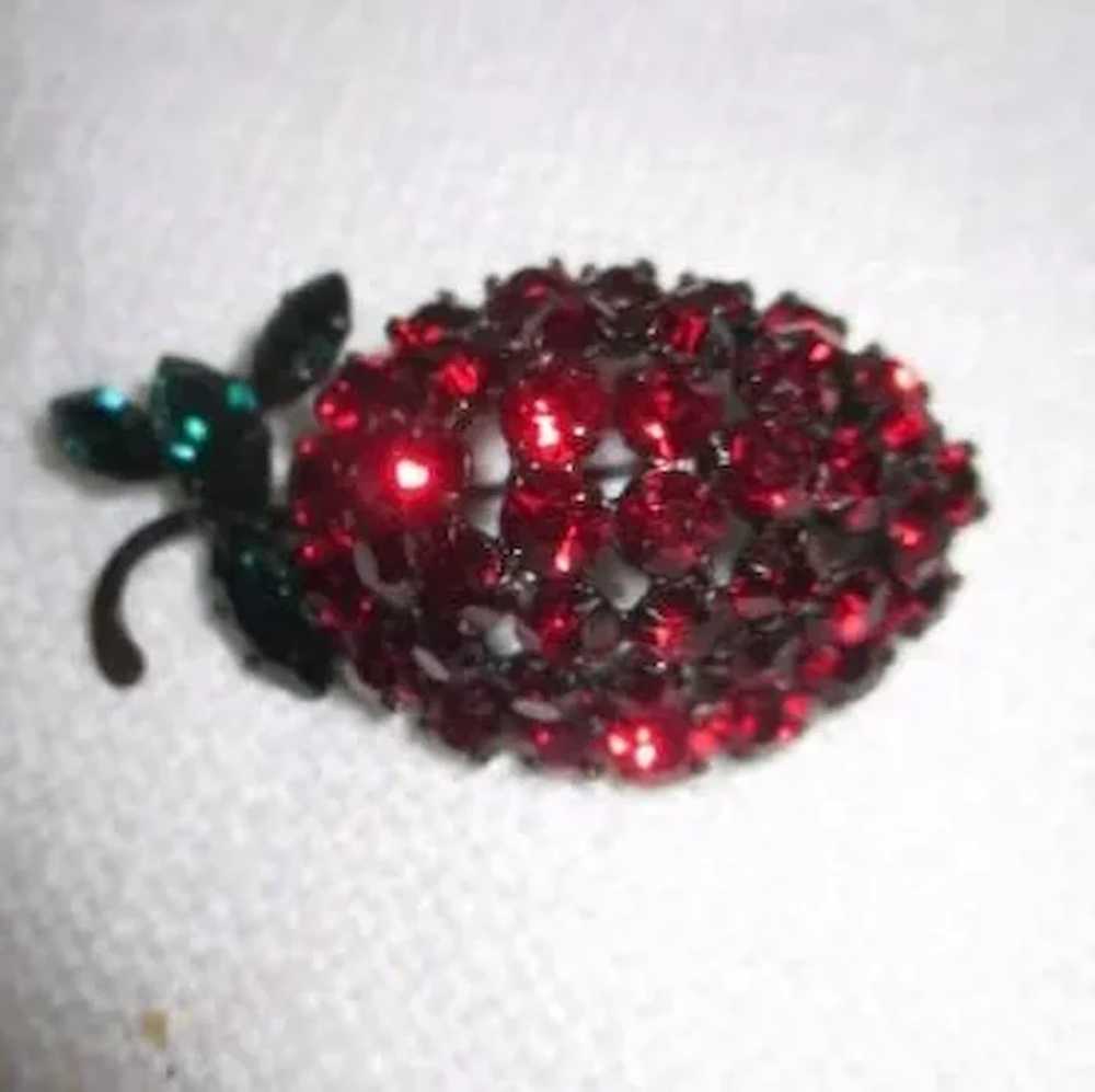 Austrian Red and Green Crystal Strawberry Brooch - image 2