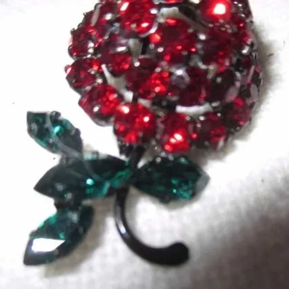 Austrian Red and Green Crystal Strawberry Brooch - image 3