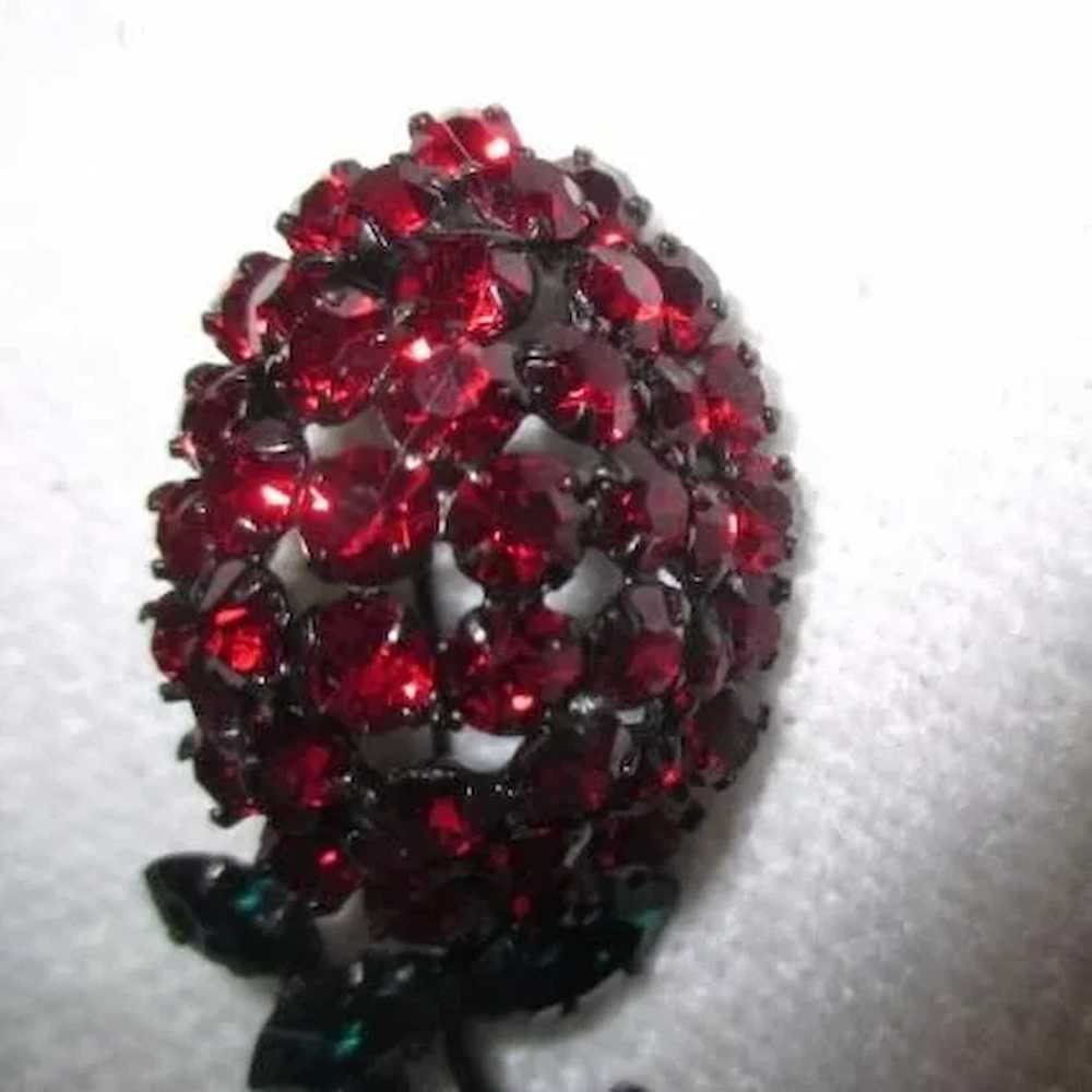 Austrian Red and Green Crystal Strawberry Brooch - image 4