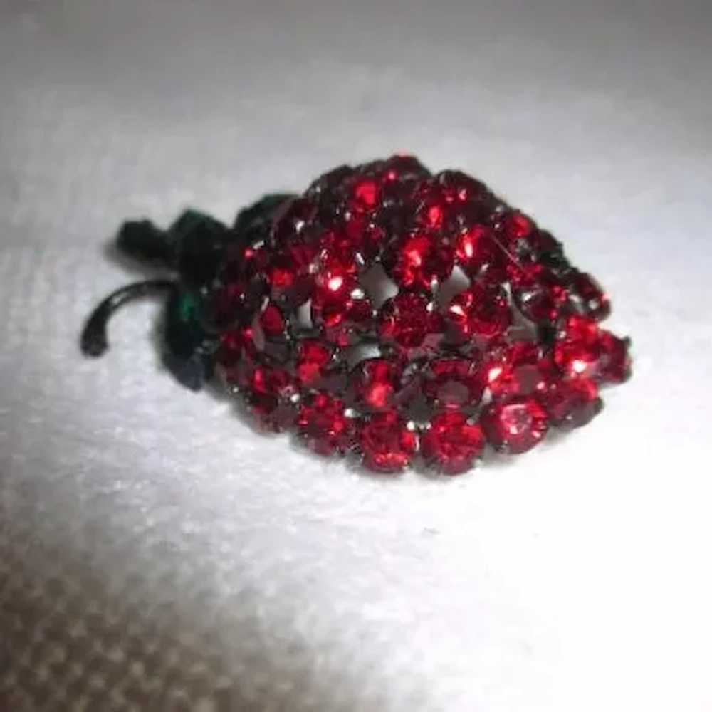Austrian Red and Green Crystal Strawberry Brooch - image 5