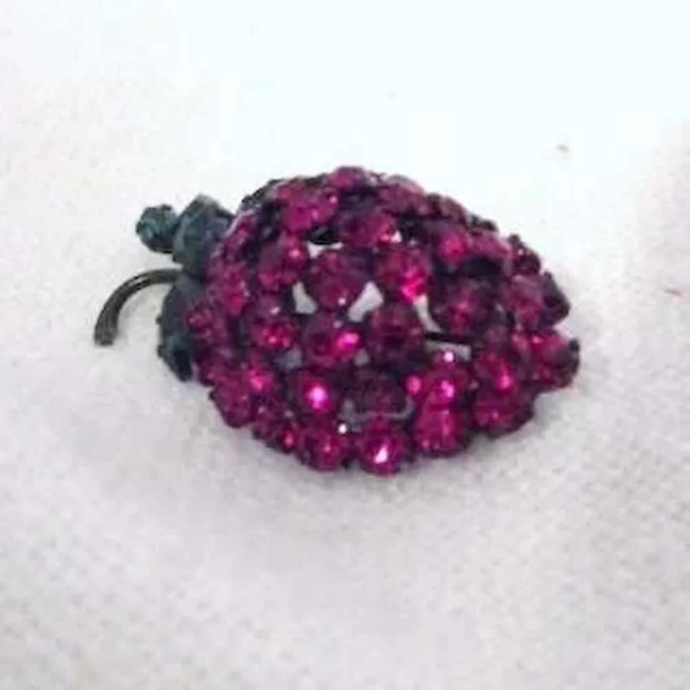 Austrian Red and Green Crystal Strawberry Brooch - image 6