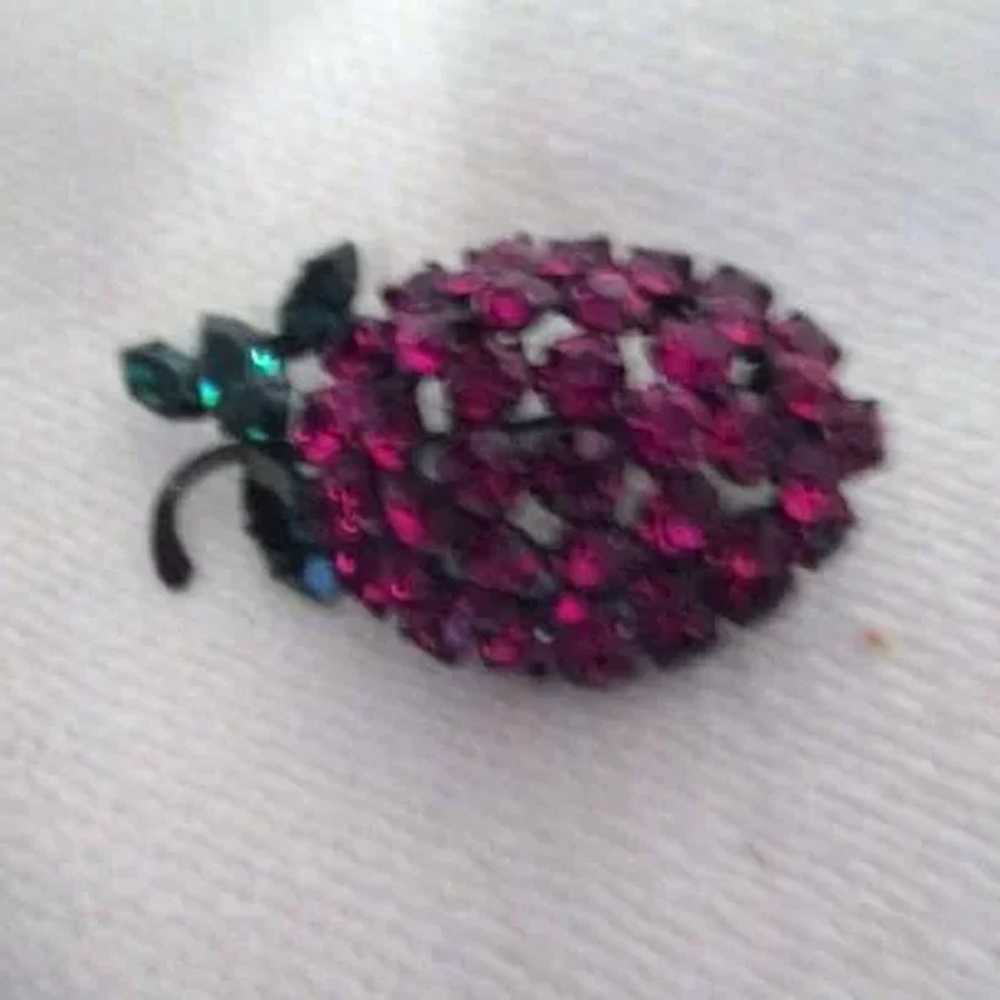 Austrian Red and Green Crystal Strawberry Brooch - image 8