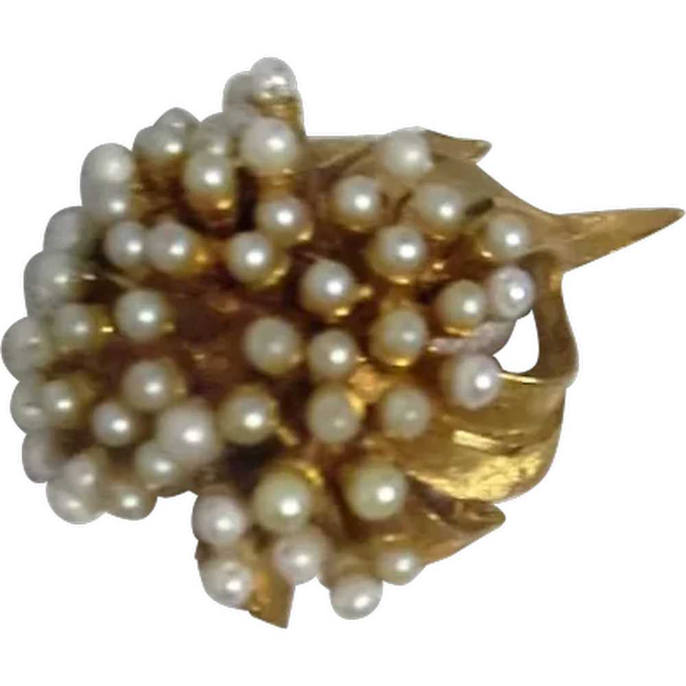 BSK Signed Goldtone and Faux Pearl Brooch/Pin - image 1