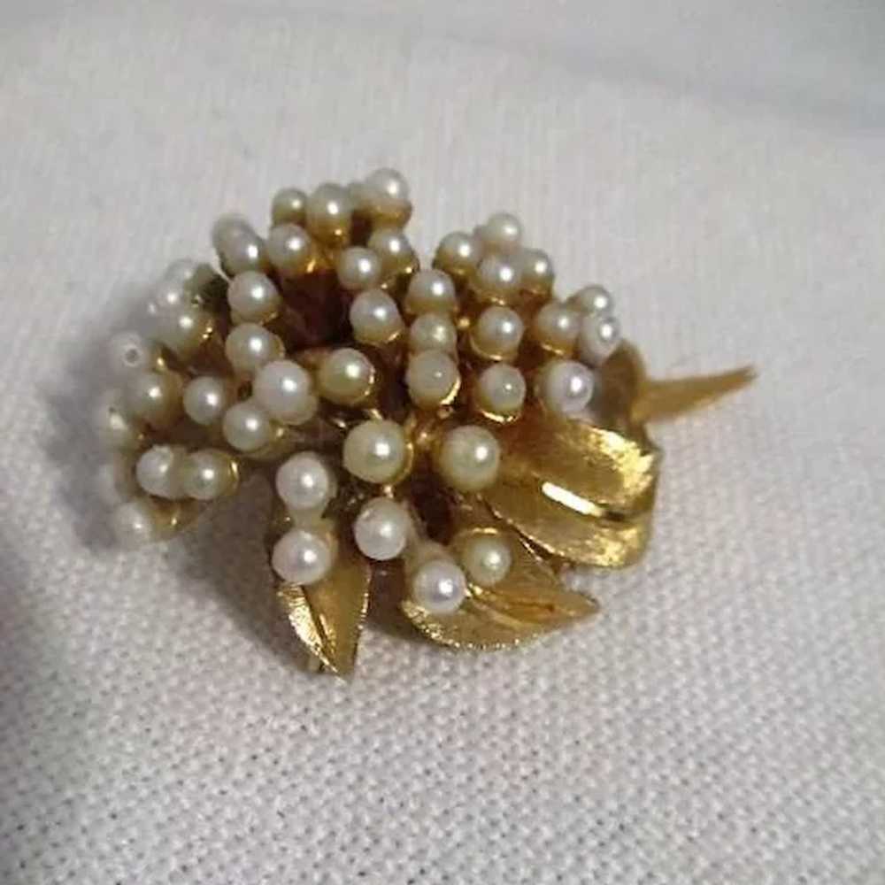 BSK Signed Goldtone and Faux Pearl Brooch/Pin - image 2