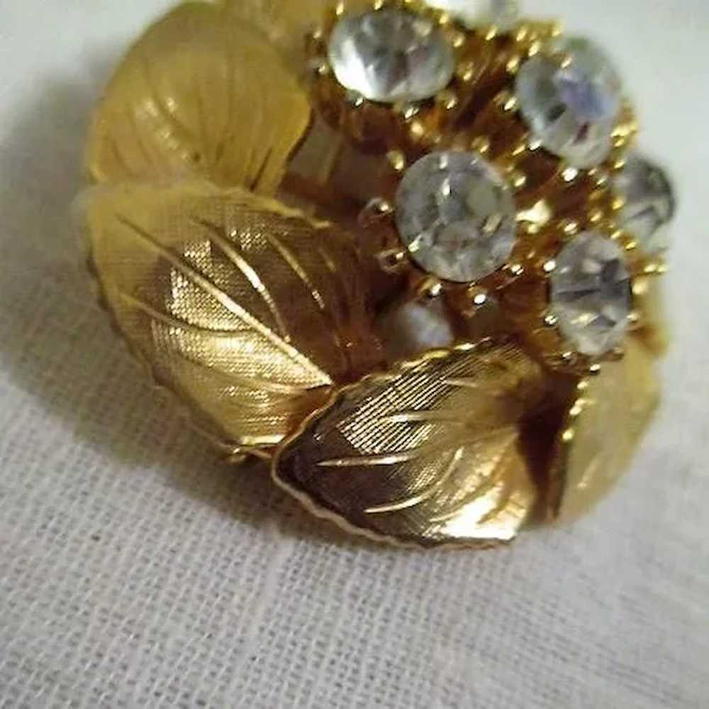 Gold Tone Brooch with Circlet of Leaves and Large… - image 7