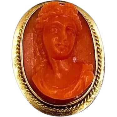 Antique 18K Yellow Gold Carved Coral Cameo Button… - image 1
