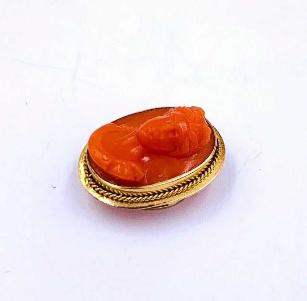Antique 18K Yellow Gold Carved Coral Cameo Button… - image 2