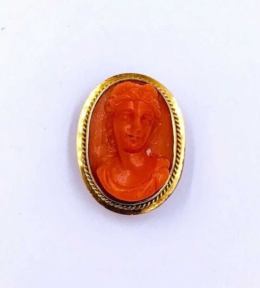 Antique 18K Yellow Gold Carved Coral Cameo Button… - image 3