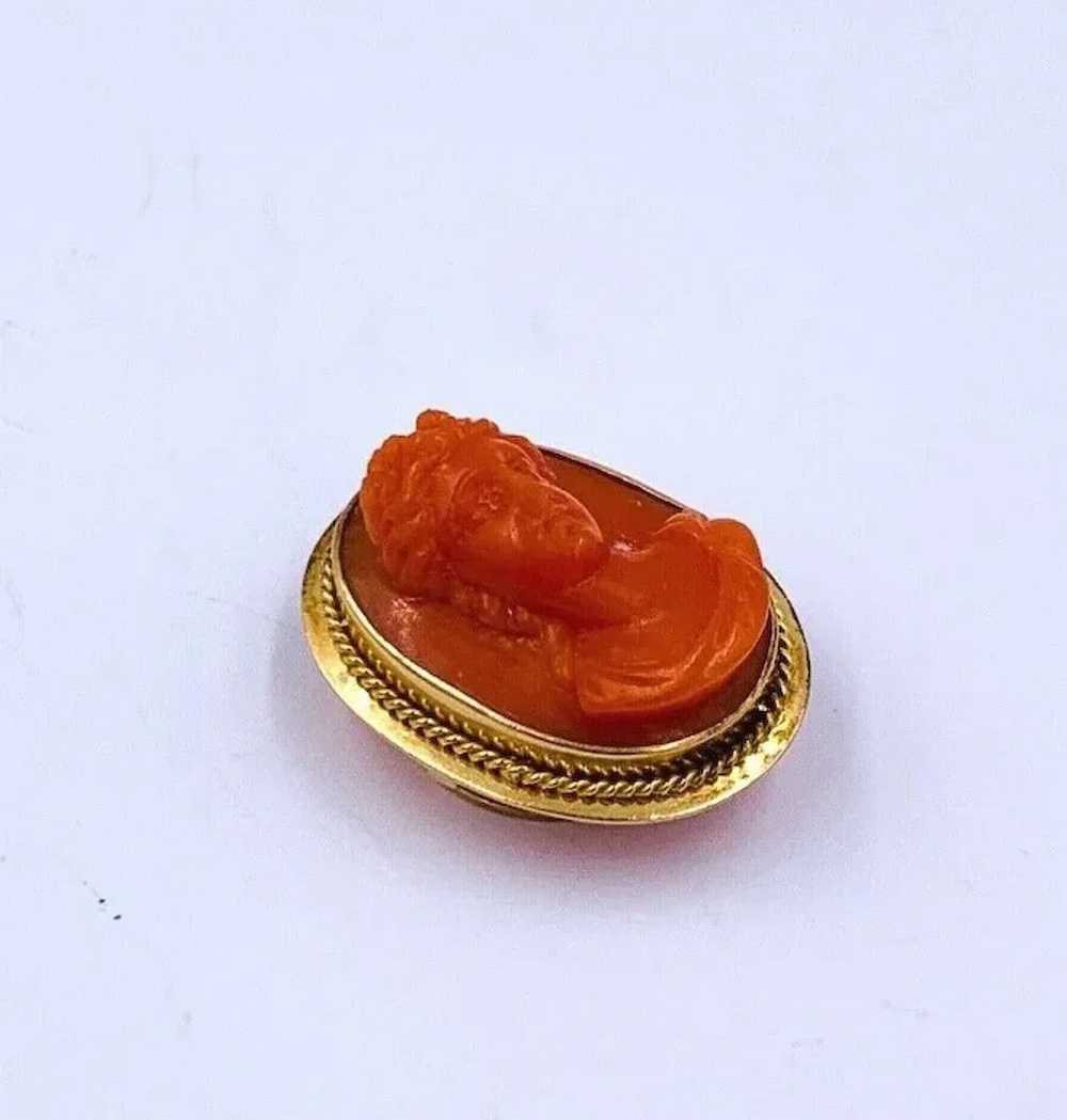 Antique 18K Yellow Gold Carved Coral Cameo Button… - image 4