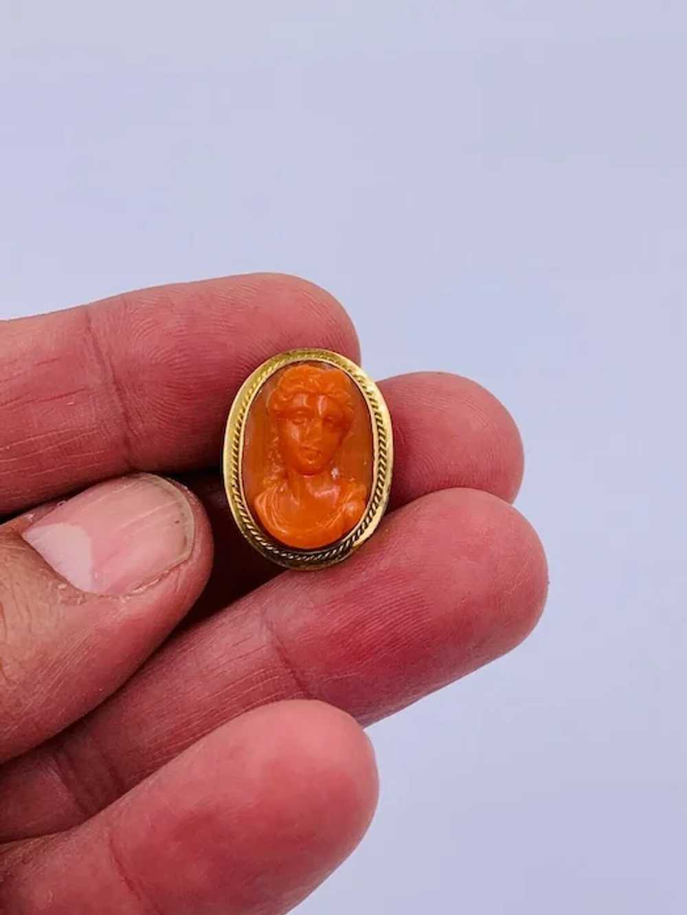 Antique 18K Yellow Gold Carved Coral Cameo Button… - image 6