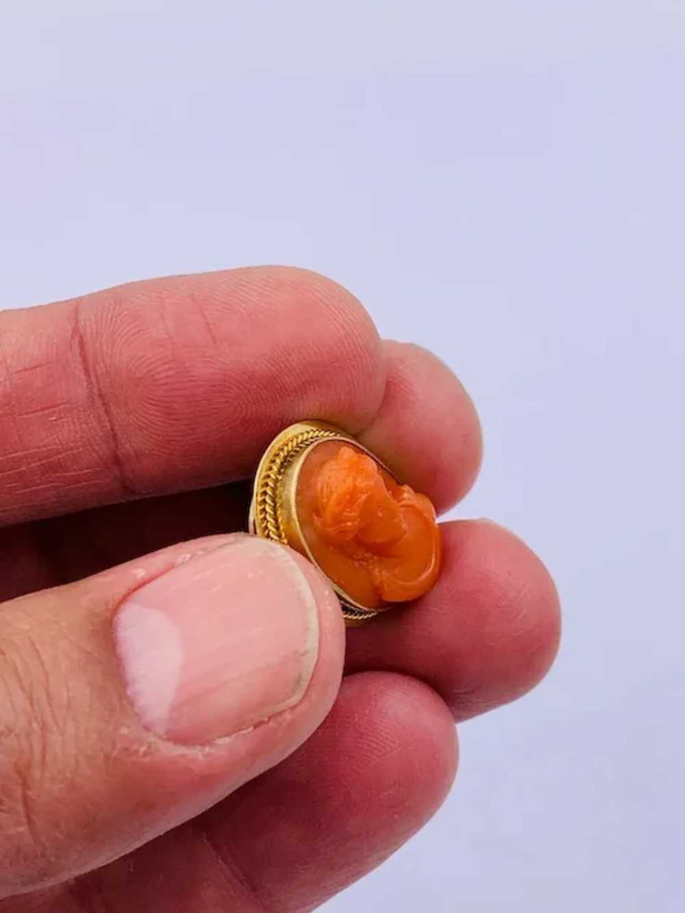 Antique 18K Yellow Gold Carved Coral Cameo Button… - image 7