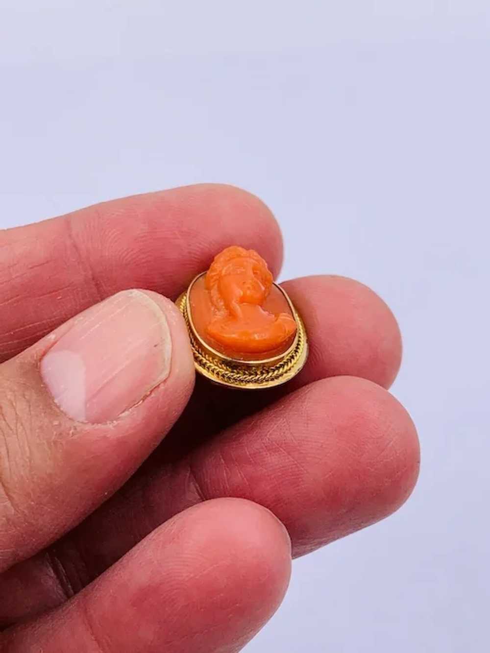 Antique 18K Yellow Gold Carved Coral Cameo Button… - image 8