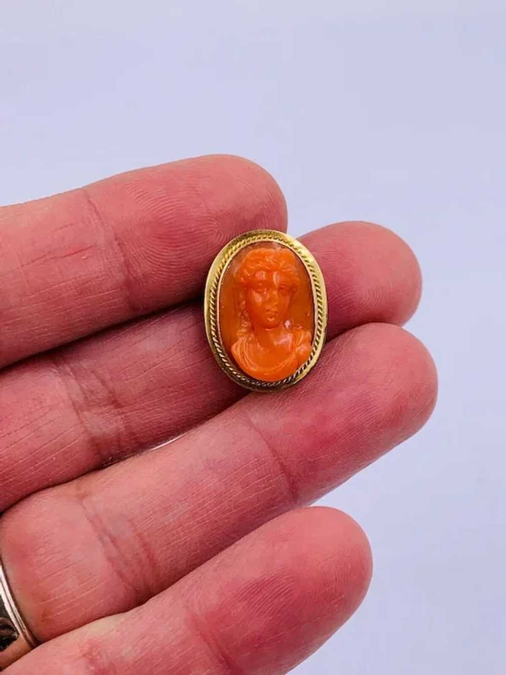 Antique 18K Yellow Gold Carved Coral Cameo Button… - image 9